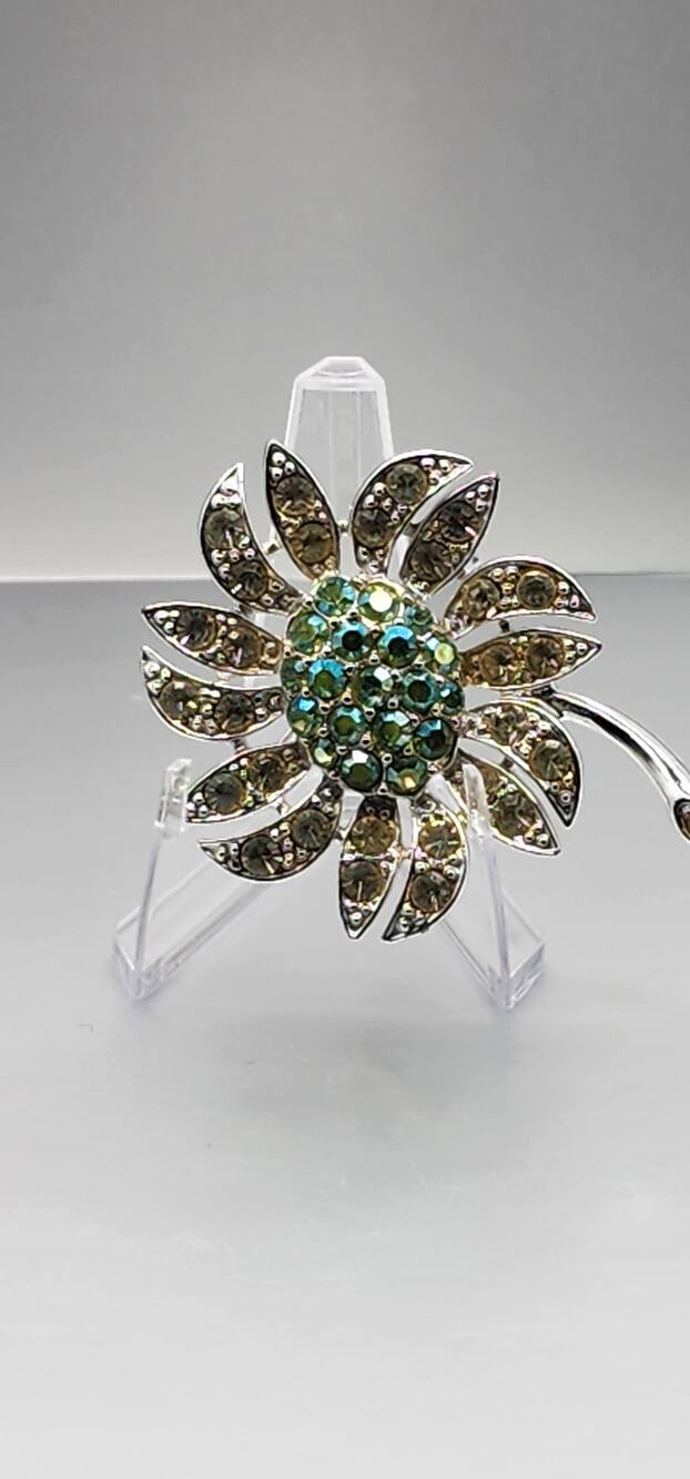 1968 Sarah Coventry Mountain Flower Brooch AB Rhinestone Vintage Signed Pin